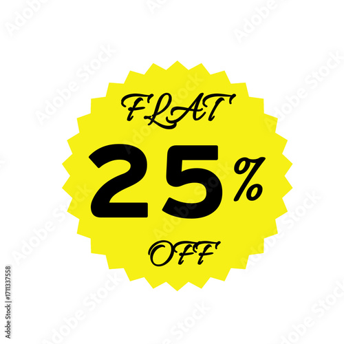 Yellow sale tag with 25 percent discount offer badge on black background, promotional marketing label, special price sticker, clearance sale banner, discount shopping sign, retail store promotion	