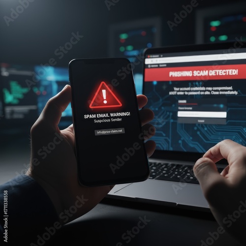 Wallpaper Mural Cybersecurity incident phishing scam detected on smartphone and laptop digital environment alert notification Torontodigital.ca