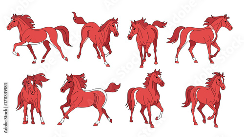 Energetic Red Horses Galloping Freely Isolated on Transparent Background Symbolizing Power and Freedom