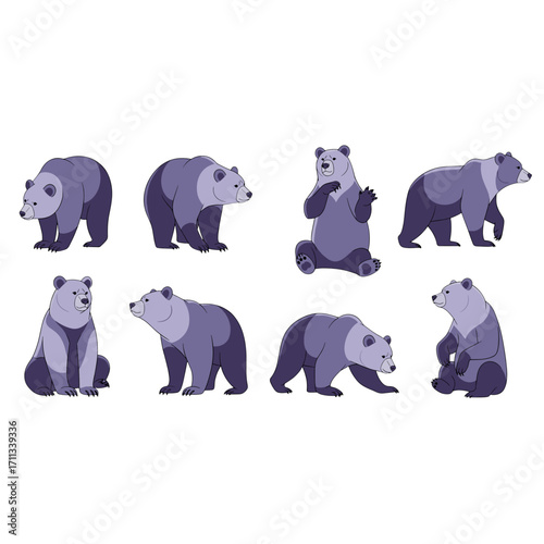 Collection of Cute Cartoon Panda Bears in Various Poses Isolated on Transparent Background