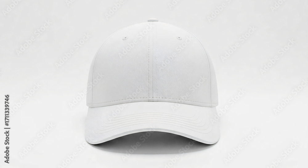 Fototapeta premium Clean White Baseball Cap on White Background, Front View