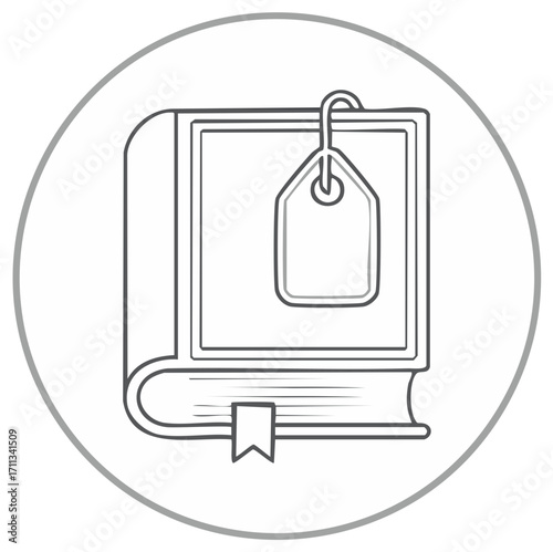 Book and Tag Icon for Learning, Knowledge, and Education in Thin Line Drawing Style
