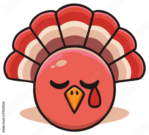 Sad Cartoon Turkey With Tear Droplet Expressing Grief or Disappointment
