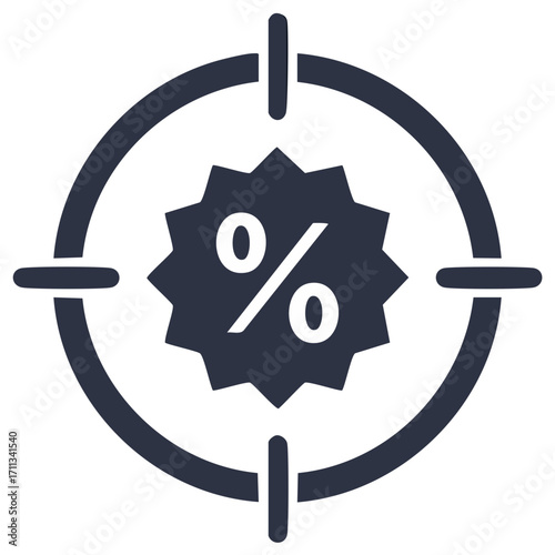 Discount percentage icon target, marketing strategy for sales promotion