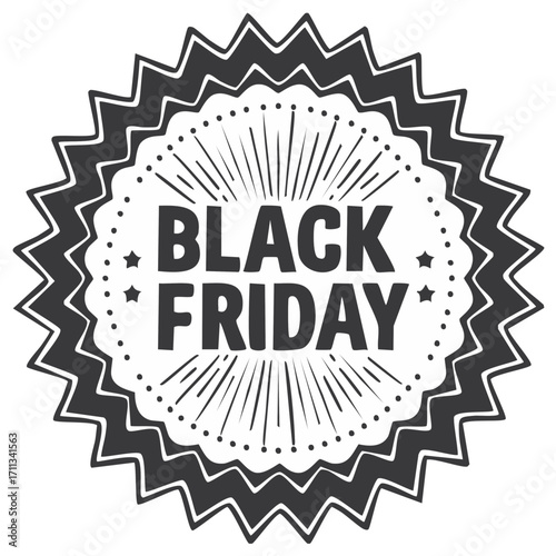 Black Friday vintage style promotional badge with starburst and stars for holiday sales event