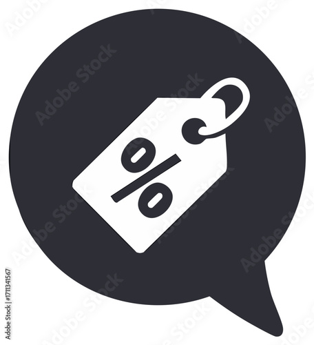 Percent Discount Tag Within Dark Chat Bubble Online Sale Promotion Offers