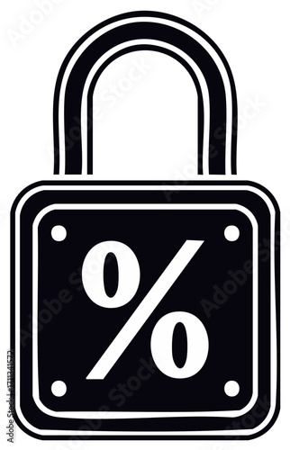 Black and white illustration of a padlock with the zero percent symbol.