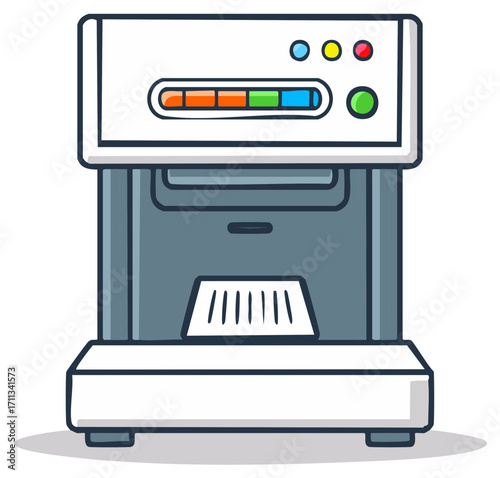 Illustration of large format printer with paper vector. Printing technology concept.