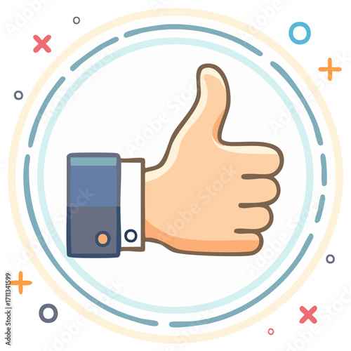 Vector cartoon illustration of a business hand thumbs up gesture for approval and positive feedback
