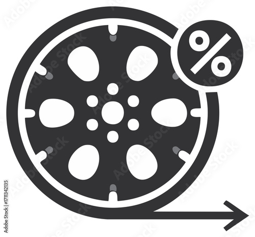 Vehicle Tire with Percentage Sign and Arrow Indicating Movement or Discount Offer