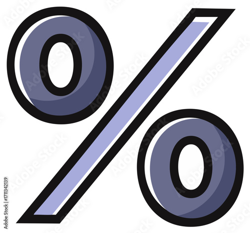 Cartoon percentage sign icon in vector style, sale, discount, symbol, promotion, price off, offer, blue
