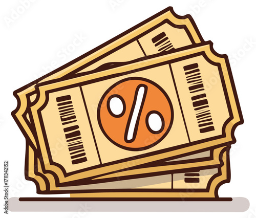 Pile of Promotional Discount Tickets With Percentage Sign Icon for Special Offers and Promotions