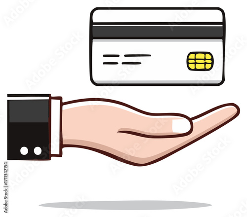 Hand holding a Credit Card with Chip for Commerce Financial Transactions Banking Illustration
