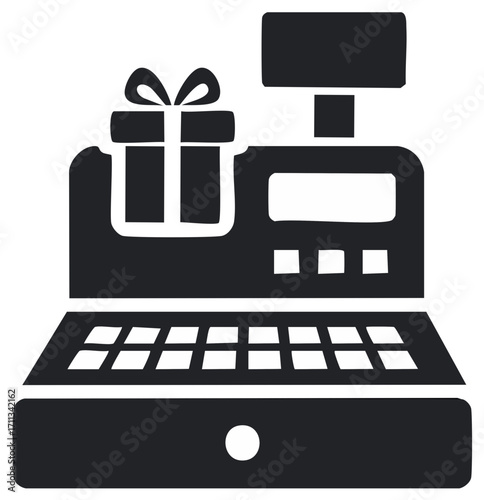 Cash register with present box, sales terminal and gift, point of sale system