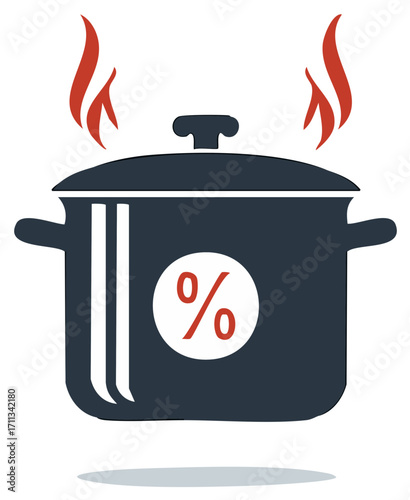 Cooking Pot with Percentage Icon, Steaming, Discount Concept Illustration
