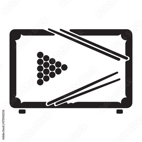 Silhouette Billiard Table with Balls and Cue Sticks Icon