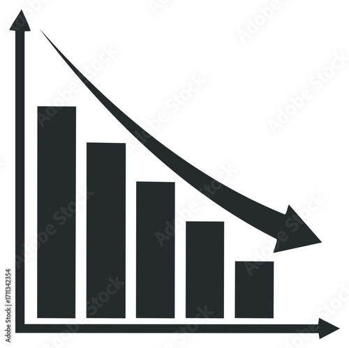 Bar Chart Showing Downward Trend and Decreasing Values with Arrow