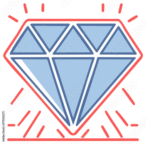 Radiant blue diamond icon vector illustration with shining lines
