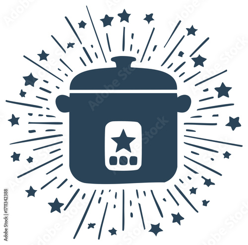 Slow Cooker Icon Bursting with Stars for Delicious Home Cooking, Crock Pot Hand Drawn Style