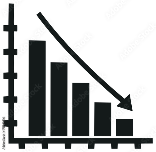 Decreasing Bar Chart with Arrow Symbolizes Economic Decline and Market Downturn