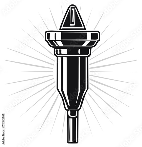Stylized illustration of cocktail jigger with abstract radiant beams design element