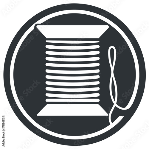 Thread Spool Inside Circle Emblem Icon Depicting Sewing Tailoring Supply Design Element