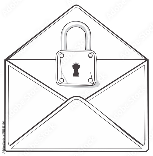 Envelope with a padlock securing confidential correspondence illustration