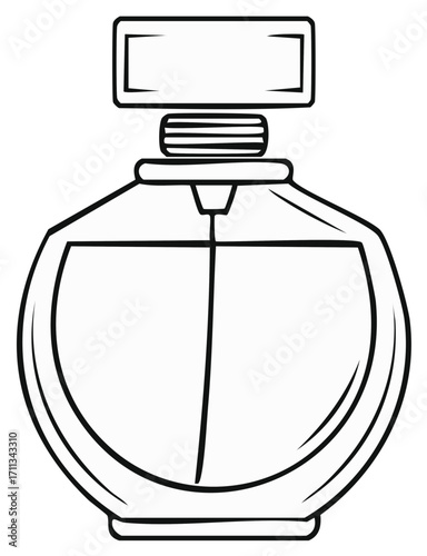 Outline illustration of a perfume bottle, simple line art, fragrance