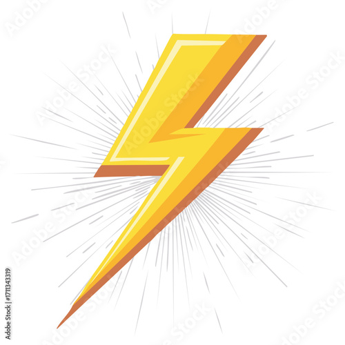 Bright Yellow Lightning Bolt Symbol With Radiating Lines
