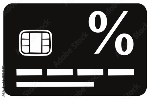 Black credit card icon with a large percent sign symbolizing interest rates, loans, and discounts