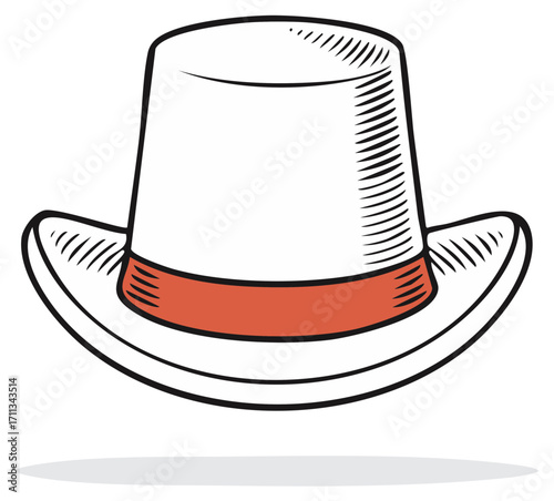 Classic Top Hat with Orange Band Stylized Drawing