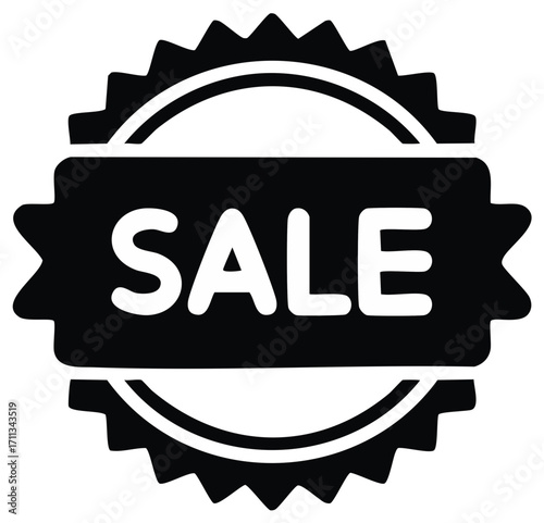 Sale badge promotional emblem design in black and white with starburst details