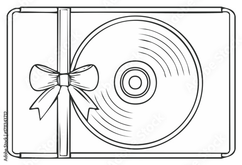 Line Art Vinyl Record in Gift Box with Bow Decoration Musical Present Graphic