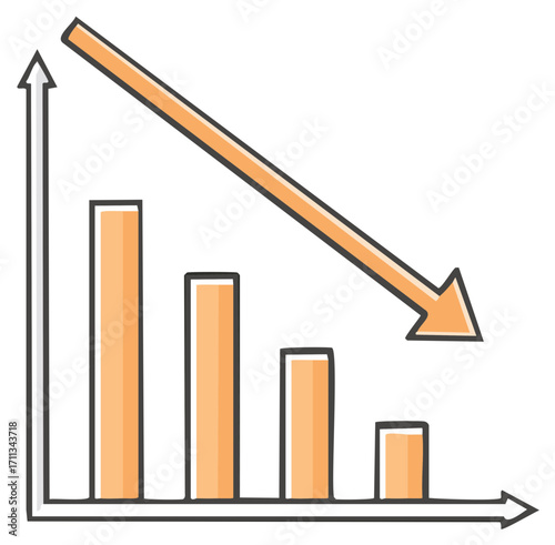 Falling Bar Graph with Downward Arrow Indicating Decline or Recession