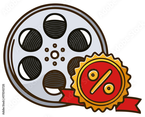 Film Reel With Discount Percentage Badge Cinema Promotion Offer Icon