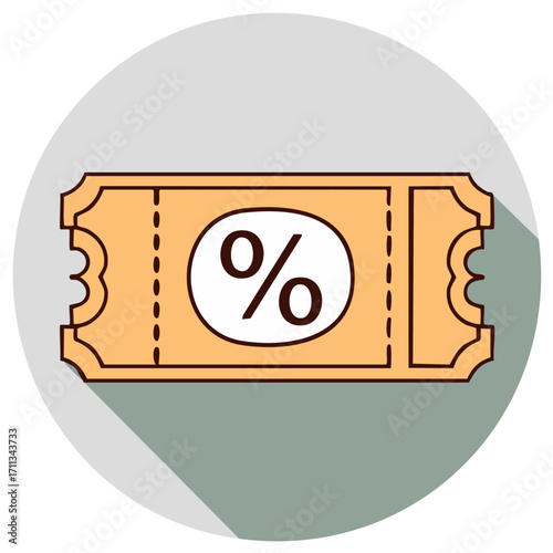 Orange discount ticket with percentage symbol, modern graphic icon illustration