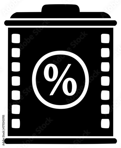 Film Canister Icon Featuring Percentage Sign Black and White Illustration