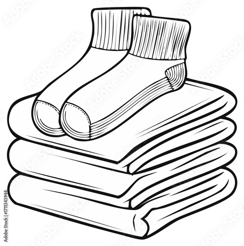 Cozy stack illustration: neat folded towels with a pair of fresh socks on top.