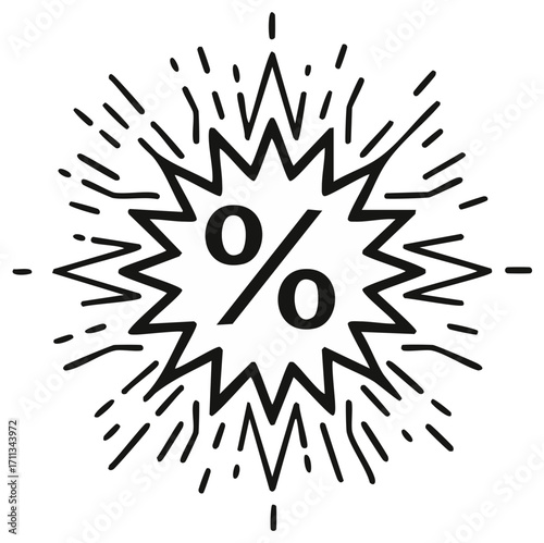 Discount Price Offer Sign with Lightning Outline Symbol for Sale Promotion