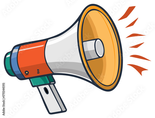Colorful cartoon megaphone illustration making a loud announcement or alert