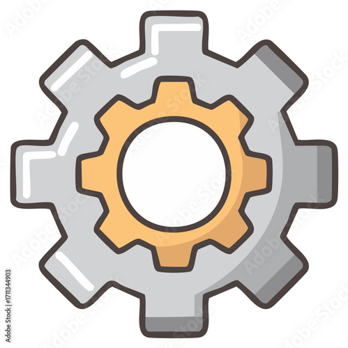 Interlocking Cartoon Gears Symbolizing Mechanical Engineering and Technology Solutions with a Graphic Style
