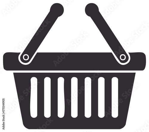 Simple black shopping basket icon for retail and e-commerce vector graphic illustration