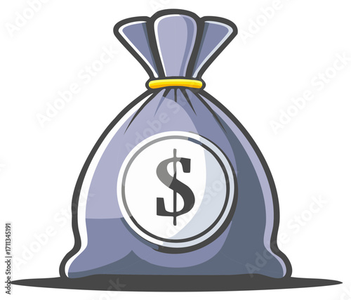 Cartoon money bag illustration with dollar symbol representing financial wealth and savings
