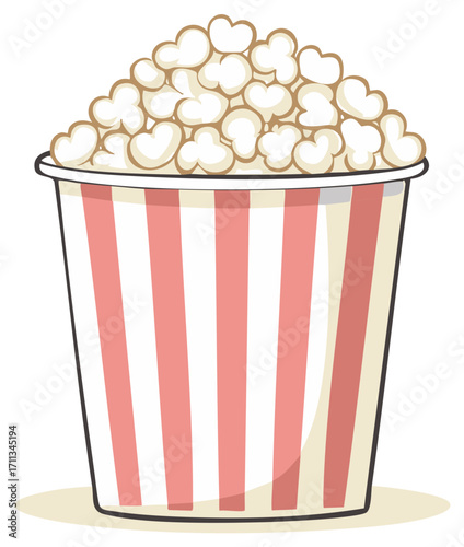 Classic red and white striped bucket full of popcorn cartoon illustration