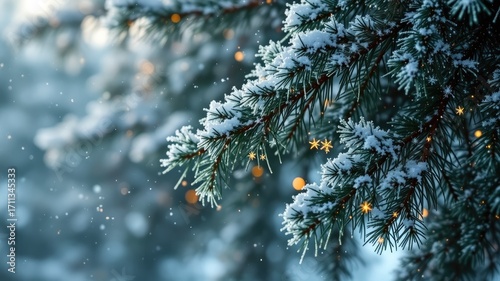 Glowing Snowflakes Adorning Evergreen Trees