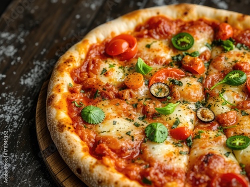 Gourmet Pizza Loaded with Colorful Vegetables