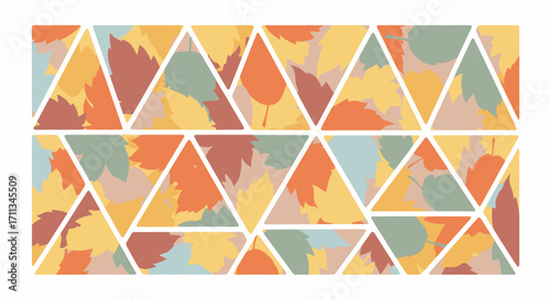 Geometric autumn leaves pattern with triangles and various colors.