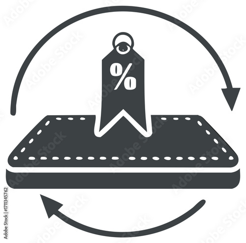Mattress Sale Promotion with Percentage Discount Tag and Circular Arrows