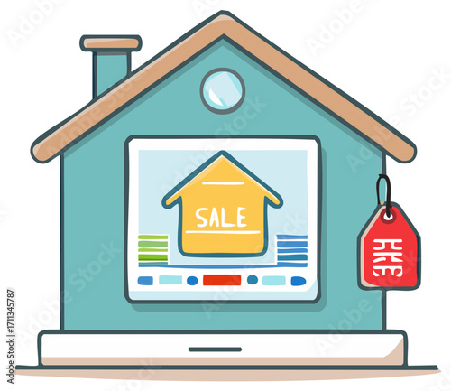 Online House Sale Digital Display with Price Tag Illustration Real Estate Marketing Concept