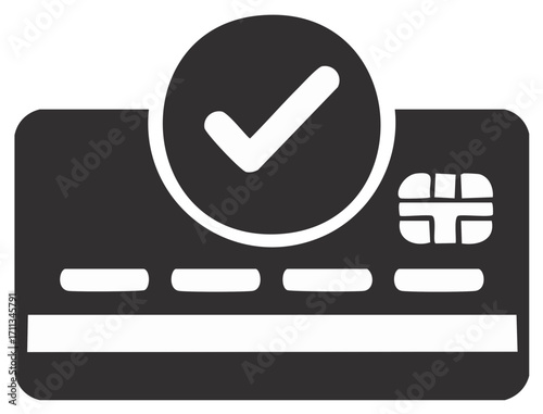 Credit Card Payment Approval Symbol in Monochrome for Transactions and Finances